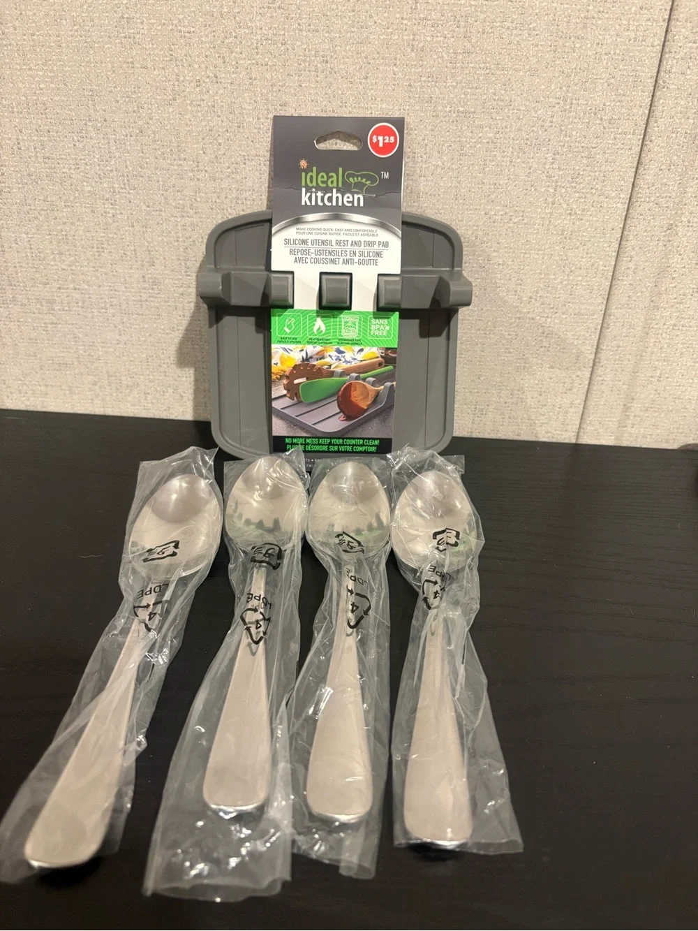 Ideal Home Kitchen Gray Silicone Sink Caddy with Stainless Spoons